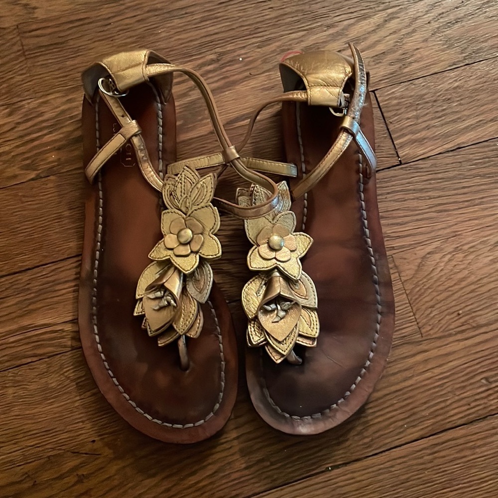 Coach Brown and Gold Sandals